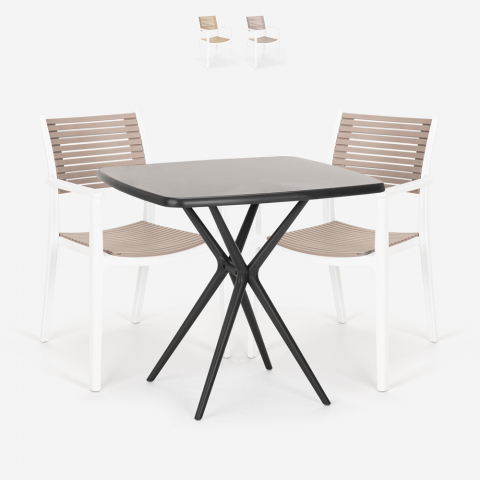 Setti neliönmuotoinen pöytä musta 70x70cm 2 tuolia moderni muotoilu Clue Dark