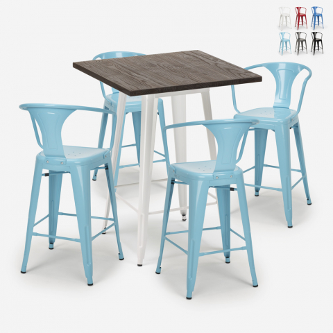 Lix-henkinen korkea baaripöytä ja 4 tuolia bruck white, 60x60cm, puu ja metalli Tarjous