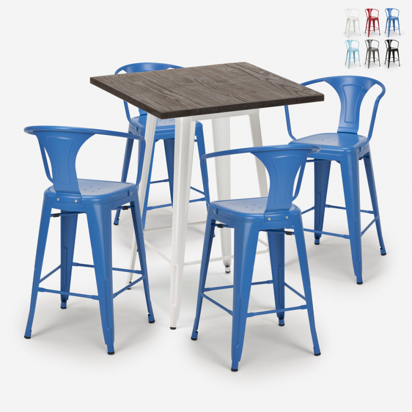Lix-henkinen korkea baaripöytä ja 4 tuolia bruck white, 60x60cm, puu ja metalli Tarjous