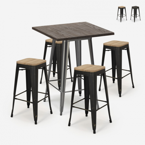 Lix-henkinen korkea baaripöytä ja 4 tuolia bent, 60x60cm, puu Tarjous