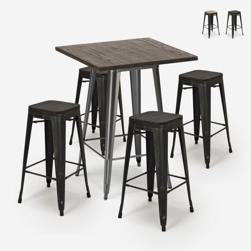 Lix-henkinen korkea baaripöytä ja 4 tuolia bent, 60x60cm, puu Myynti