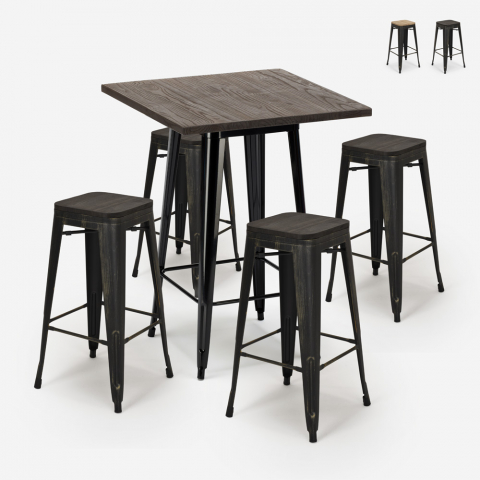 Lix-henkinen korkea baaripöytä ja 4 tuolia bent black, 60x60cm, musta Tarjous