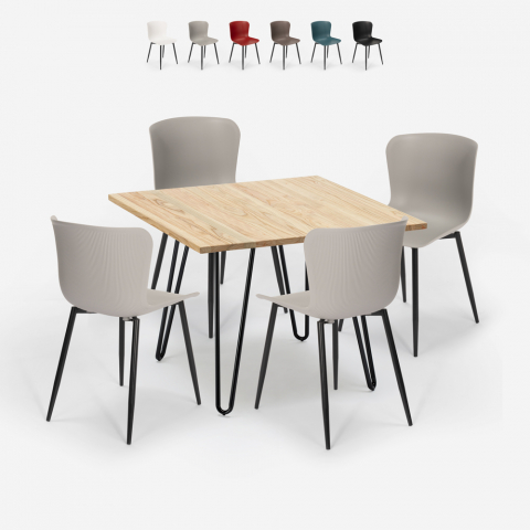 Claw Light neliön muotoinen pöytä 80x80cm + 4 tuolia teollinen tyyli Tarjous