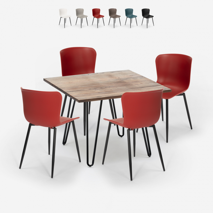 Nelikulmainen pöytä 80x80cm 4 tuolia puu metalli teollinen tyyli Kynsi Tarjous