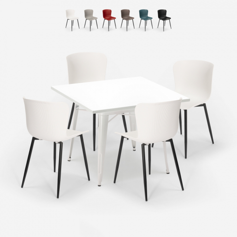 Lix teollisen muotoilun neliön muotoinen pöydän setti 80x80cm 4 tuolia avainavain light Tarjous
