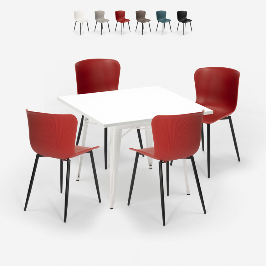 Lix teollisen muotoilun neliön muotoinen pöydän setti 80x80cm 4 tuolia avainavain light Alennusmyynnit