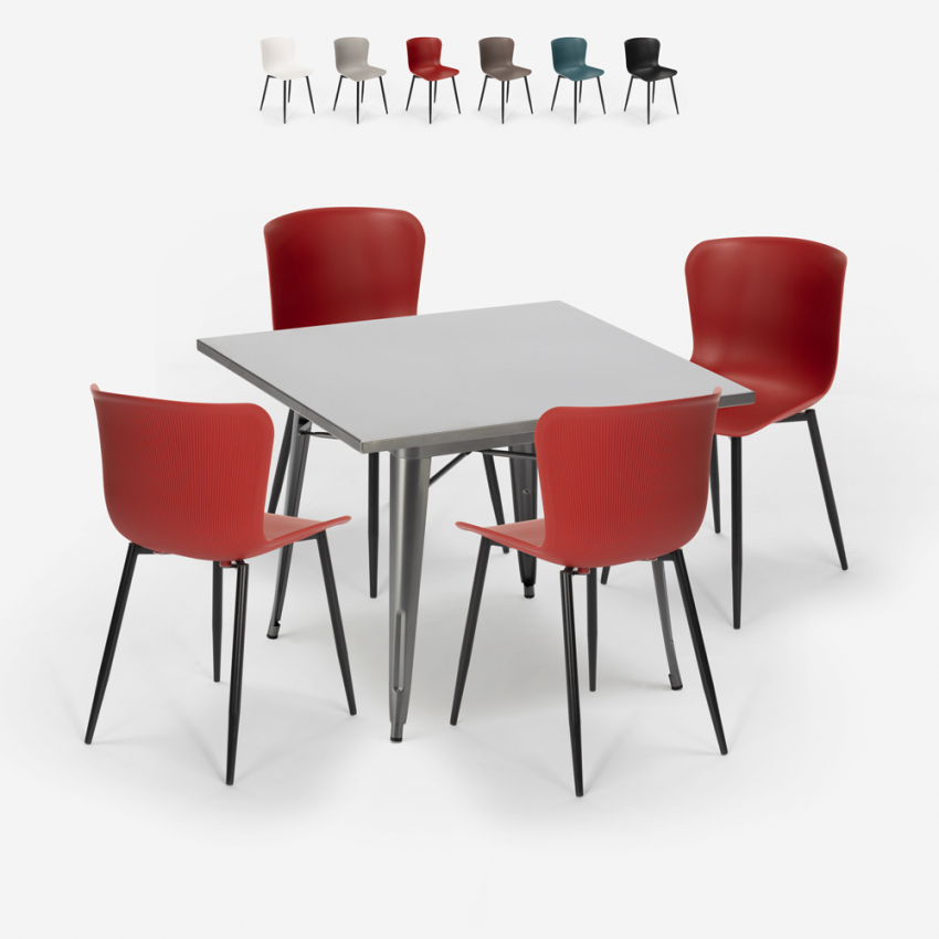 setti 4 tuolia neliön muotoinen pöytä 80x80cm teollinen muotoilu wrench Tarjous