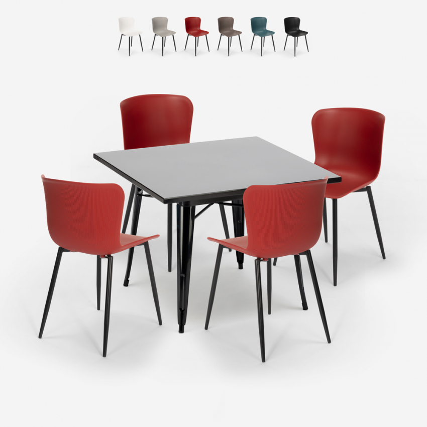 setti 4 tuolia pöytä 80x80cm neliö teollinen tyyli wrench tumma Alennusmyynnit