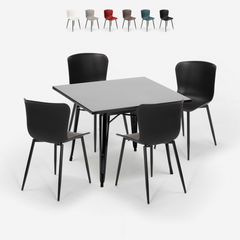 Setti 4 tuolia pöytä 80x80cm Tolix neliö teollinen tyyli Wrench Tumma Tarjous
