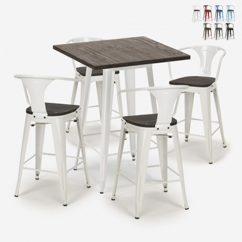 Sarja 4 baarijakkaraa tolix sohvapöytä 60x60cm puu metalli Bruck Wood White Tarjous
