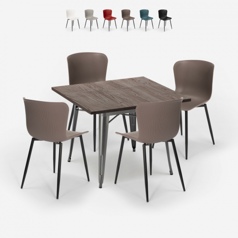 Anvil neliön muotoinen pöytä 80x80cm + 4 tuolia teollinen tyyli Tarjous