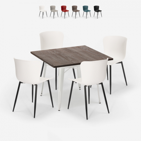 setti 4 tuolia neliön muotoinen pöytä 80x80cm puu metalli anvil light Tarjous