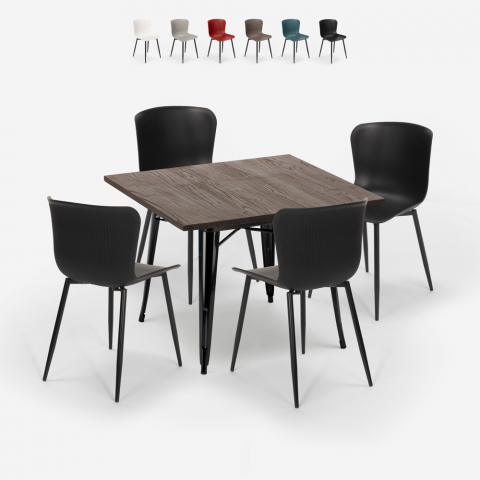 Anvil Dark neliön muotoinen pöytä 80x80cm + 4 tuolia teollinen tyyli Tarjous