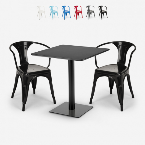 Setti pöytä Horeca 70x70cm 2 tuolia teollinen muotoilu Starter Dark