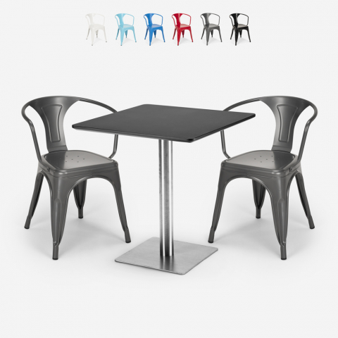 Setti 2 tuolia Tolix pöytä 70x70cm Horeca baarit ravintolat Starter Silver