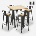Rhodes 4 baarituolia + baaripöytä 60x60 cm vintagetyyliä metallia ja puuta Tarjous