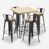 Rhodes 4 baarituolia + baaripöytä 60x60 cm vintagetyyliä metallia ja puuta Alennusmyynnit