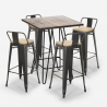 Rhodes Noix 4 baarituolia + baaripöytä 60x60 cm vintagetyyliä metallia ja puuta Alennukset