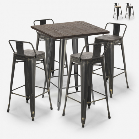 korkea baaripöytä setti 60x60cm 4 jakkarat metalli design vintage axel Tarjous