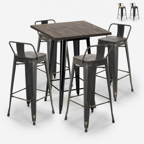 4 kpl puiset metallijakkarat tolix vintage korkea baaripöytä 60x60cm Axel Black Tarjous