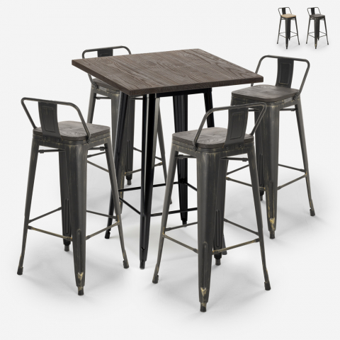 Axel Black 4 baarituolia + baaripöytä 60x60 cm metallia ja puuta Tarjous