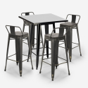 Rush Black 4 baarituolia + baaripöytä 60x60 cm vintagetyyliä metallia ja puuta Alennusmyynnit