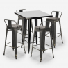 Rush Black 4 baarituolia + baaripöytä 60x60 cm vintagetyyliä metallia ja puuta Alennusmyynnit