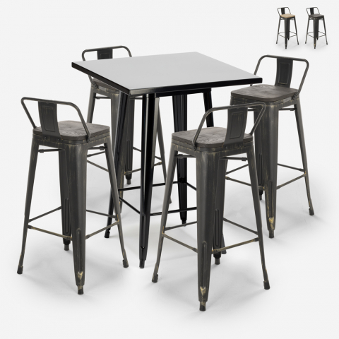 Rush Black 4 baarituolia + baaripöytä 60x60 cm vintagetyyliä metallia ja puuta Tarjous