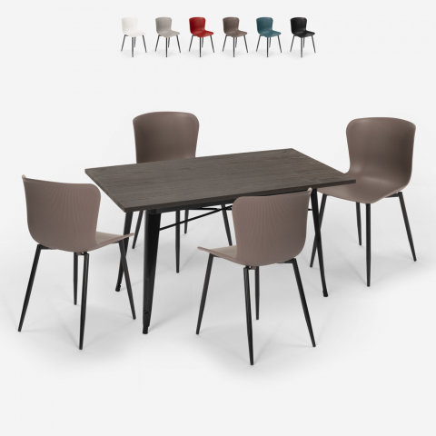 Setti ruokapöytä 120x60cm Tolix teollinen muotoilu 4 tuolia Ruler