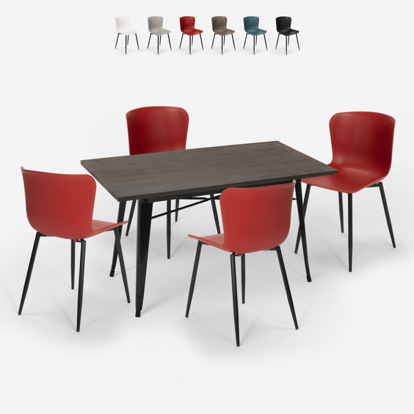 ruokapöydän setti 120x60cm industrial design 4 tuolia ruler Tarjous