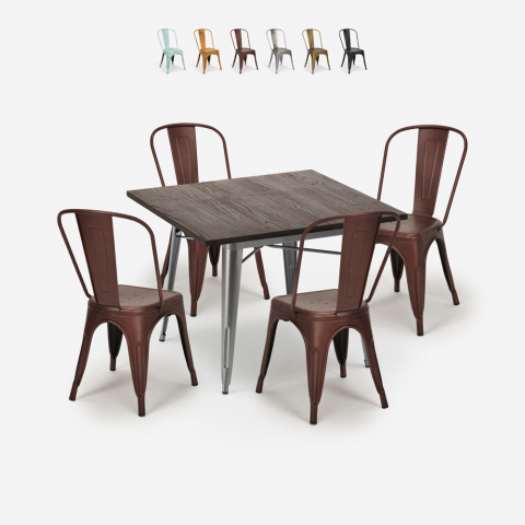 teollinen ruokapöytä 80x80cm 4 tuolia vintage design burton Tarjous