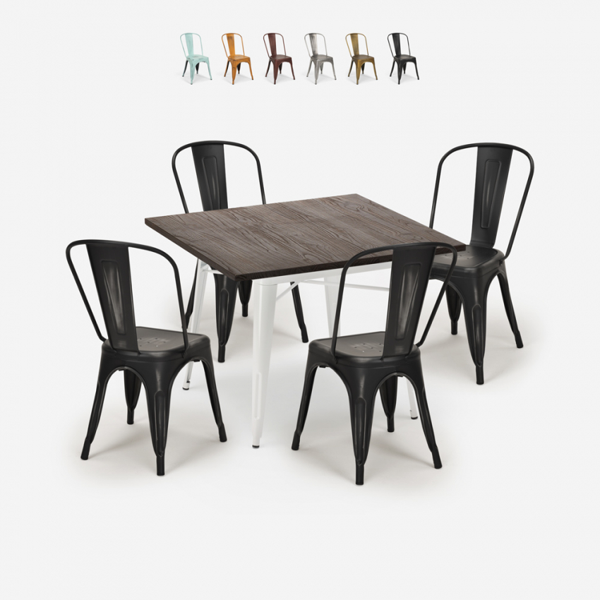 teollinen keittiöpöytä 80x80cm 4 tuolia design Lix burton white Alennusmyynnit