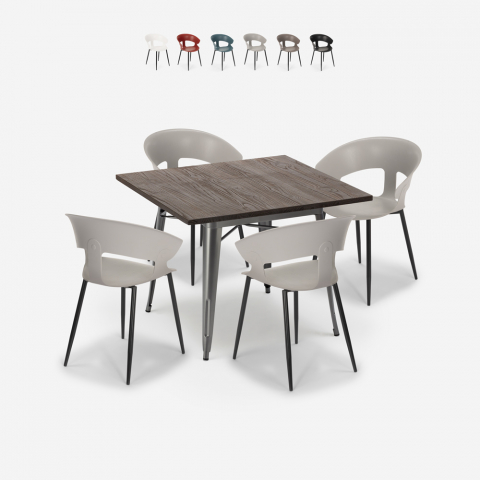 Nelikulmainen pöytä 80x80cm tolix industrial 4 tuolia moderni muotoilu Reeve Tarjous