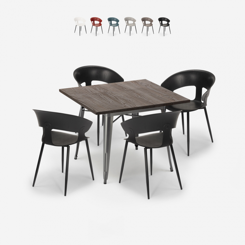 nelikulmainen pöytä 80x80cm Lix industrial 4 tuolia moderni muotoilu reeve Alennukset