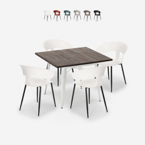 Reeve White neliön muotoinen pöytä 80x80 cm teollinen tyyli + 4 tuolia moderni muotoilu Tarjous