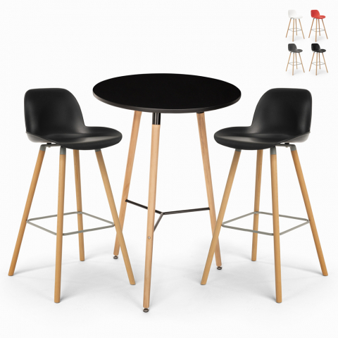 Setti 2 jakkaraa design korkea pöytä 60cm pyöreä musta Ojala Dark