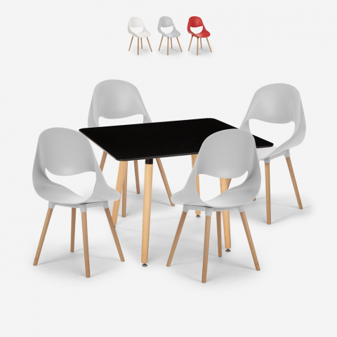 Dax Dark 4 tuolia + neliön muotoinen musta pöytä 80x80 cm, skandinaavista tyyliä Tarjous