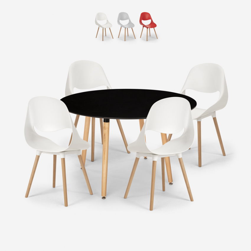 Setti 4 tuolia design ruokapöytä 100cm musta pyöreä Midlan Dark Myynti