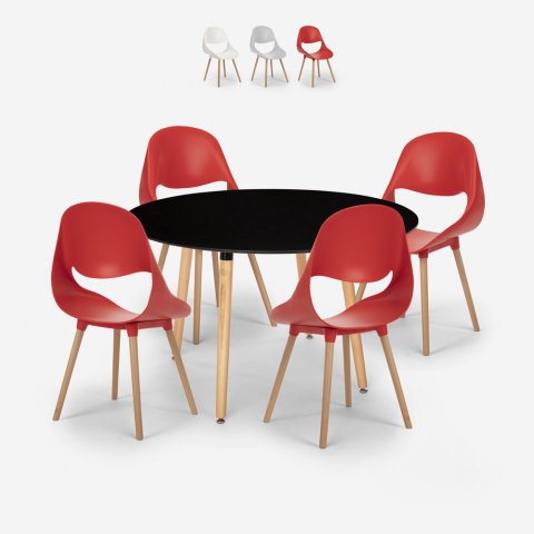 Setti 4 tuolia design ruokapöytä 100cm musta pyöreä Midlan Dark