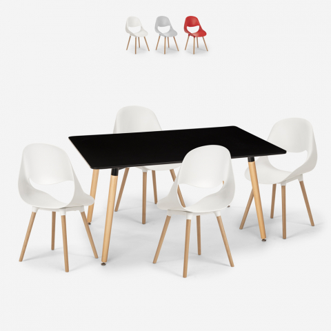 Setti 4 tuolia skandinaavinen muotoilu suorakaiteen muotoinen pöytä 80x120cm Flocs Dark