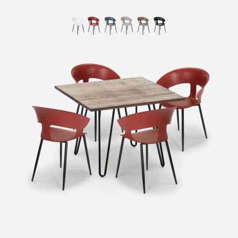 4 tuolin setti moderni design pöytä 80x80cm teollisuusravintola keittiö Maeve