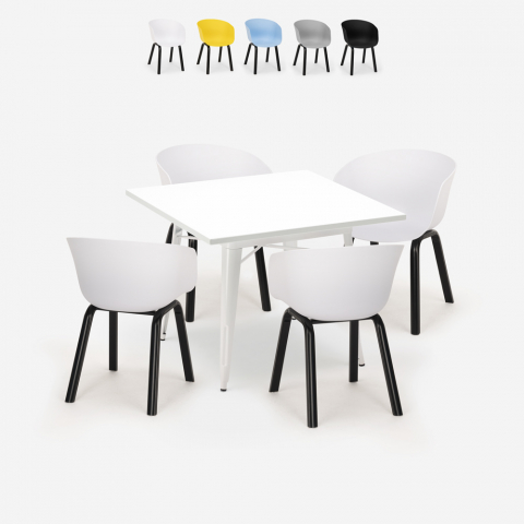 Setti 4 tuolia polypropeeni metalli pöytä 80x80cm neliö Krust Light
