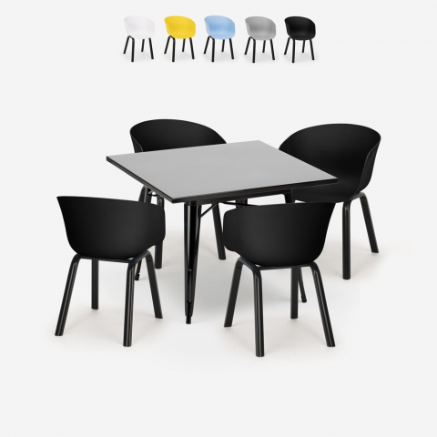 Setti neliönmuotoinen pöytä 80x80cm metalli 4 tuolia moderni muotoilu Krust Dark