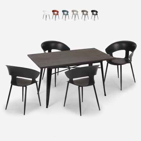 Keittiösetti ruokapöytä 120x60cm tolix 4 tuolia moderni design Tecla
