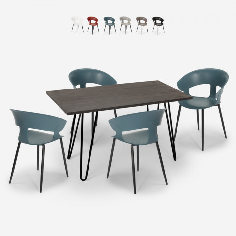 4 tuolin setti moderni design teollinen ruokapöytä 120x60cm Sixty