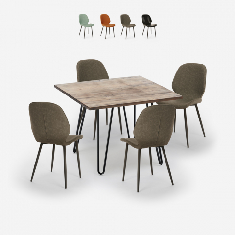 Teollinen 80x80cm keittiön pöytä setti 4 design tekonahkaista tuolia Wright Tarjous