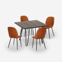 Setti baari keittiöpöytä 80x80cm teollinen 4 tuolia design keinonahka Wright Tumma Luettelo