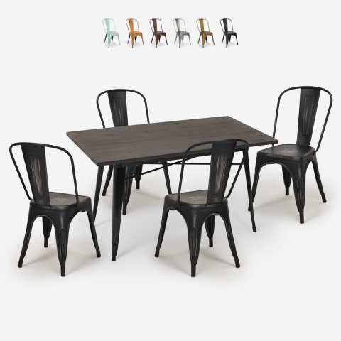 Setti 4 tuolia tolix vuosikerta ruokapöytä 120x60cm puu metalli Summit Tarjous