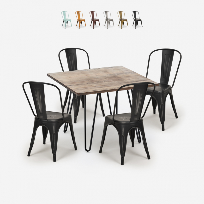 setti 4 tuolia Lix vintage-tyylinen keittiönpöytä 80x80cm industrial hedges Alennukset