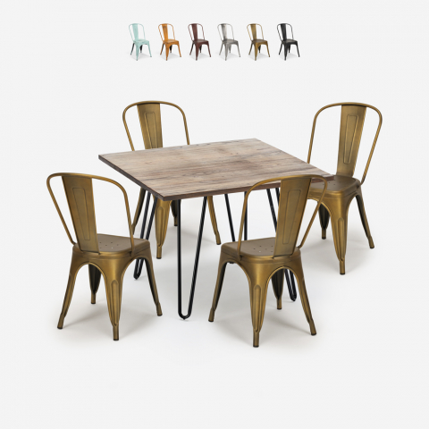 setti 4 tuolia Lix vintage-tyylinen keittiönpöytä 80x80cm industrial hedges Tarjous